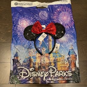 Disney Parks Adult Minnie Mouse Ears Red and Black Sequins Headband NWT